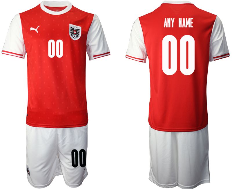 Men 2020-2021 European Cup Austria home red customized Soccer Jersey->->Custom Jersey